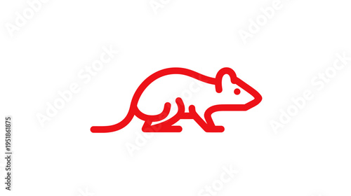 Minimalist Red Mouse or Rat Line Art Icon. Simple Vector Illustration of a Rodent Outline on White Background, ideal for Pest Control Symbol.