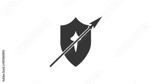 Shield and Spear Icon Vector Illustration. Security, Defense, Protection, Attack, Medieval Symbol Concept.