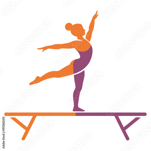 colorful silhouette of female gymnast balancing on beam with graceful pose modern gradient vector illustration representing flexibility strength sport performance and artistic gymnastics