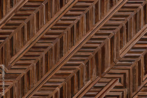 Abstract geometric pattern of brown wooden planks in a repeating design