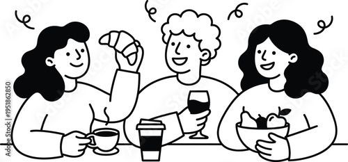 Friends enjoying breakfast and drinks together