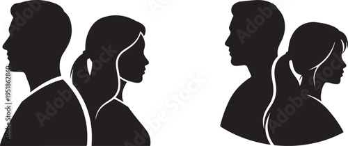 Silhouettes of four people facing different directions a minimalist design