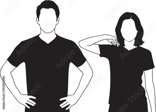 Silhouetted couple posing faceless figures in casual attire