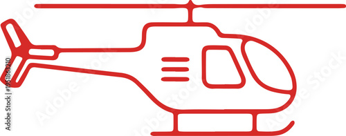 Red outline illustration of a helicopter with rotor blades and landing skids