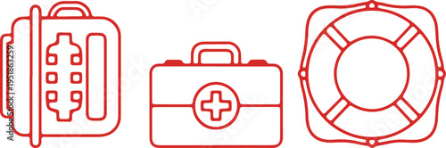 Emergency and safety equipment icons illustration