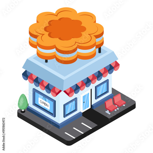 A colored design icon of cookie shop