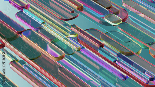 Vibrant Glass Strips Create Iridescent Abstract Art for Modern Design and Creative Projects