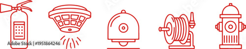Essential icons representing common fire safety and emergency equipment