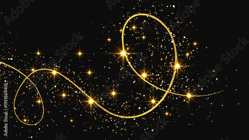 Gold glittering confetti wave and stardust