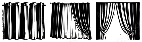 Window curtains and drapes set vector, interior design home decor collection in hand drawn sketch style