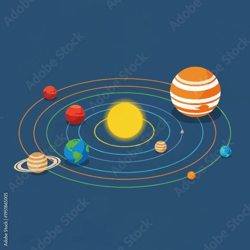 Solar System Planets Orbiting The Sun.