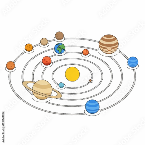 Solar System Model with Planets Orbiting the Sun.