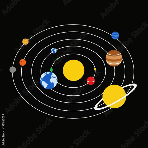 Solar System Planets Orbiting Sun Illustration.