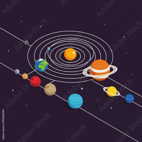 Solar System Planets Orbiting Sun Illustration.