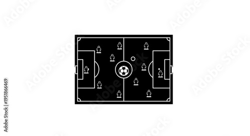 Vector Illustration of a Soccer Field with Teams and Ball, Strategic Game Plan Layout for Sports and Coaching Tactics