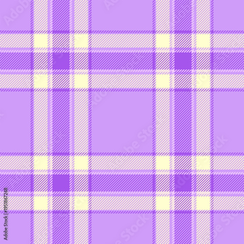 Veil vector texture plaid, naked check seamless background. Hispanic pattern fabric textile tartan in violet and lemon chiffon colors.