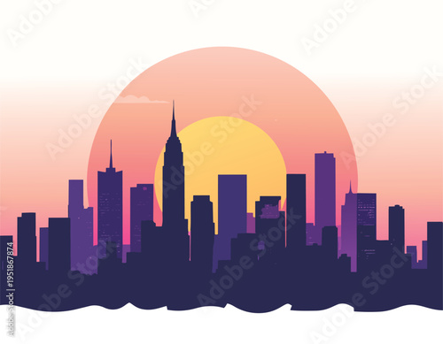 Chicago skyline sunset sunrise vector cityscape silhouette illustration skyscrapers urban panorama