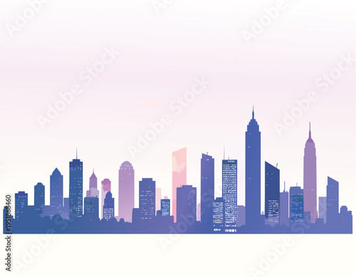Los Angeles skyline reflected in blue cityscape vector illustration at night