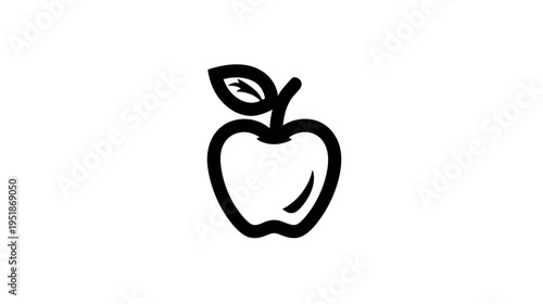 Simple black outline drawing of a fresh apple with a leaf. Healthy fruit icon or vector graphic for diet, nutrition, food, and wellness themes.