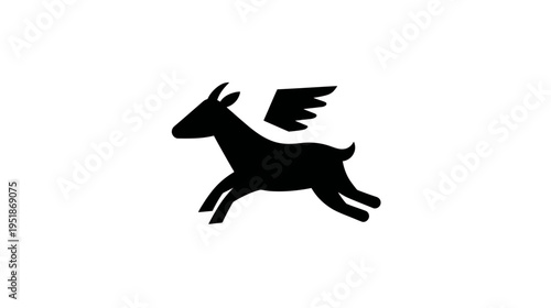 Dynamic winged goat silhouette icon representing freedom, fantasy, and mythical speed on a clean white background.