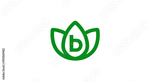 Green abstract leaf or lotus flower symbol with a letter B inside, representing nature, growth, organic, and eco-friendly concepts.