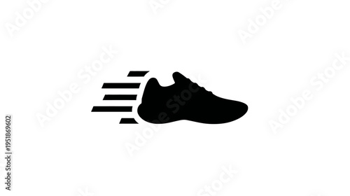 Dynamic running shoe icon with speed lines. Fast athletic footwear silhouette. Sports and fitness concept illustration.