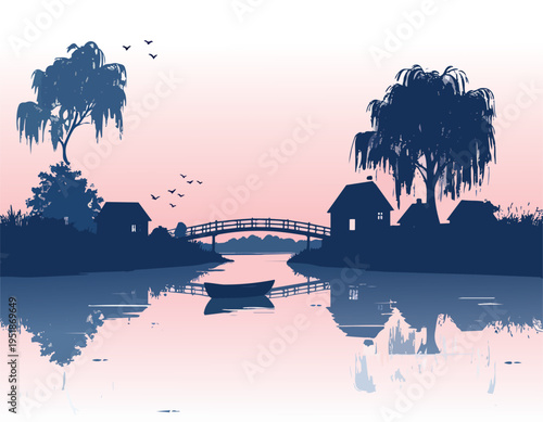 Sunset Over Cityscape with Water and Clouds