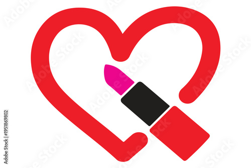 Heart shape line with pink lipstick, forming creative emblem of cosmetic beauty and passion, vector illustration on transparent background