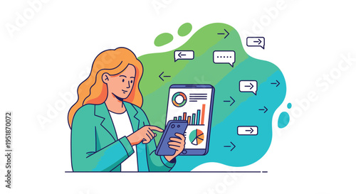 Vector illustration of woman with smartphone and chat bubbles