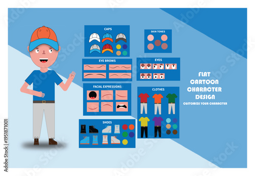 Flat Cartoon Character Design Construction Kit with Accessories