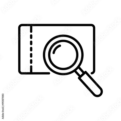 Magnifying Glass Examining Ticket or Document Icon
