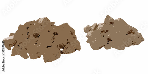Two clumps of soil or dirt are isolated on a white background
