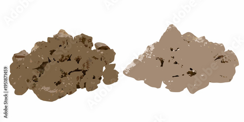 Two irregularly shaped brown clumps resembling soil or small rocks