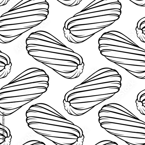 Eclair-shaped shortbread cookies, simple black and white pattern. Minimalist vector illustration for bakery packaging, patisserie branding or dessert menus