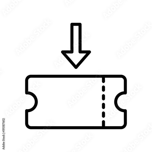 Ticket with Arrow Indicating Tear Line, Simple Black Icon on White