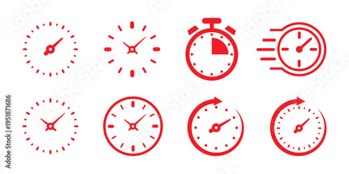 Red Clock and Stopwatch Icons time timer isolated on transparent background