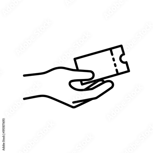 Hand holding blank paper sign isolated sketch outline drawing minimalist concept