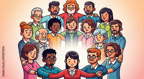 A diverse group of people standing together in unity and friendship