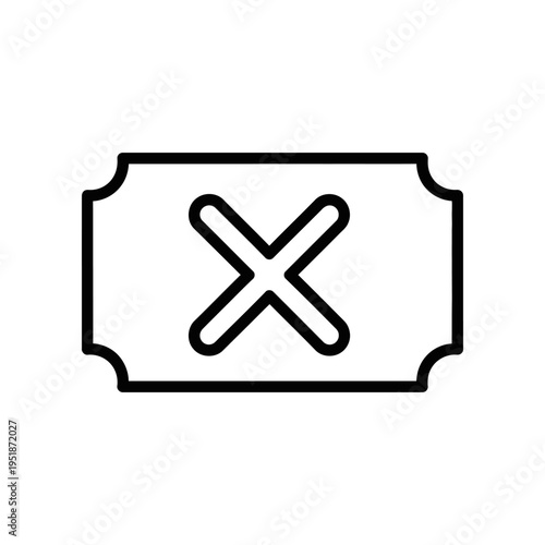Invalid Ticket Icon with Cross Mark on White Background