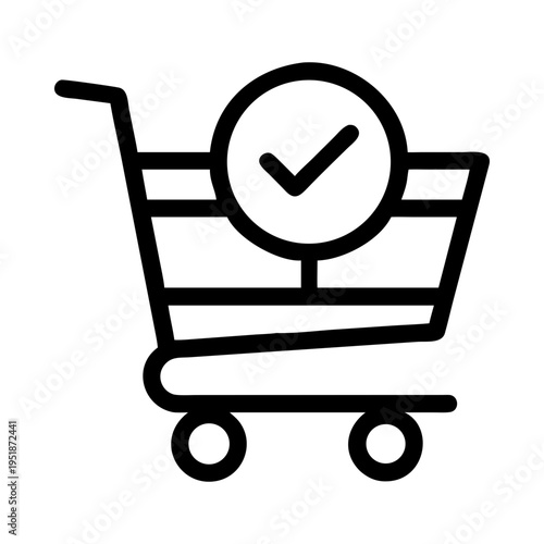 Shopping cart check mark success purchase order complete ecommerce silhouette vector illustration