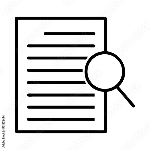 Document search magnifying glass analysis information report data silhouette vector illustration