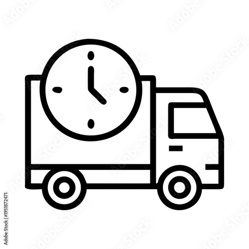 Delivery truck clock time shipping fast service transport silhouette vector illustration