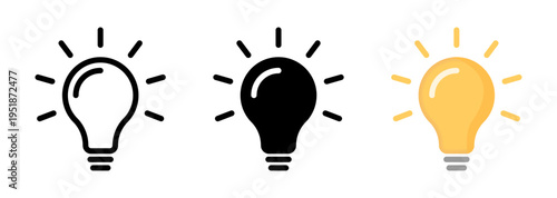 Modern Lamp and Light Bulb Idea Icon Set, Line and Solid Style Creativity, Innovation and Inspiration Vector Icons