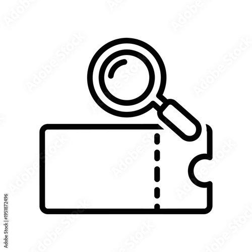 Ticket Inspection with Magnifying Glass, Detailed View, Black Outline