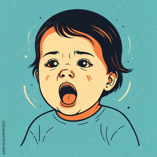 yelling baby face with mout...