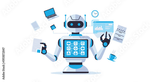 Vector robot icon with business and technology elements
