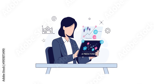 Businesswoman analyzing data on tablet vector