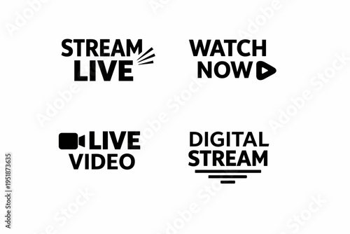 Bold monochrome streaming service icons with text and graphics
