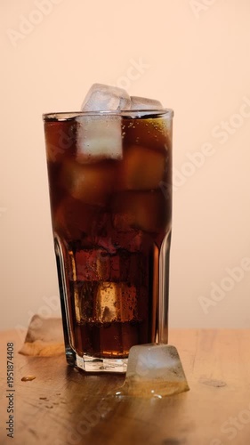 Cola with ice in a glass