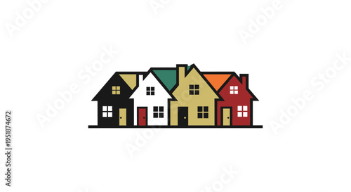 Colorful Row of Residential Houses.